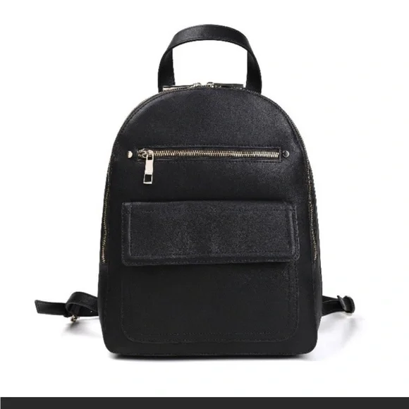 GAP Black Leather Backpack with Gold Hardware Gap Backpack Black Pebbled Leather Small Vintage Bag Unisex  main image 4